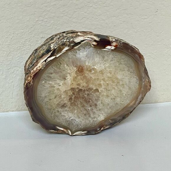 Large Estate Brown Stone Agate Geode Crystal Polished Slice Over 2 Pounds - Picture 1 of 6